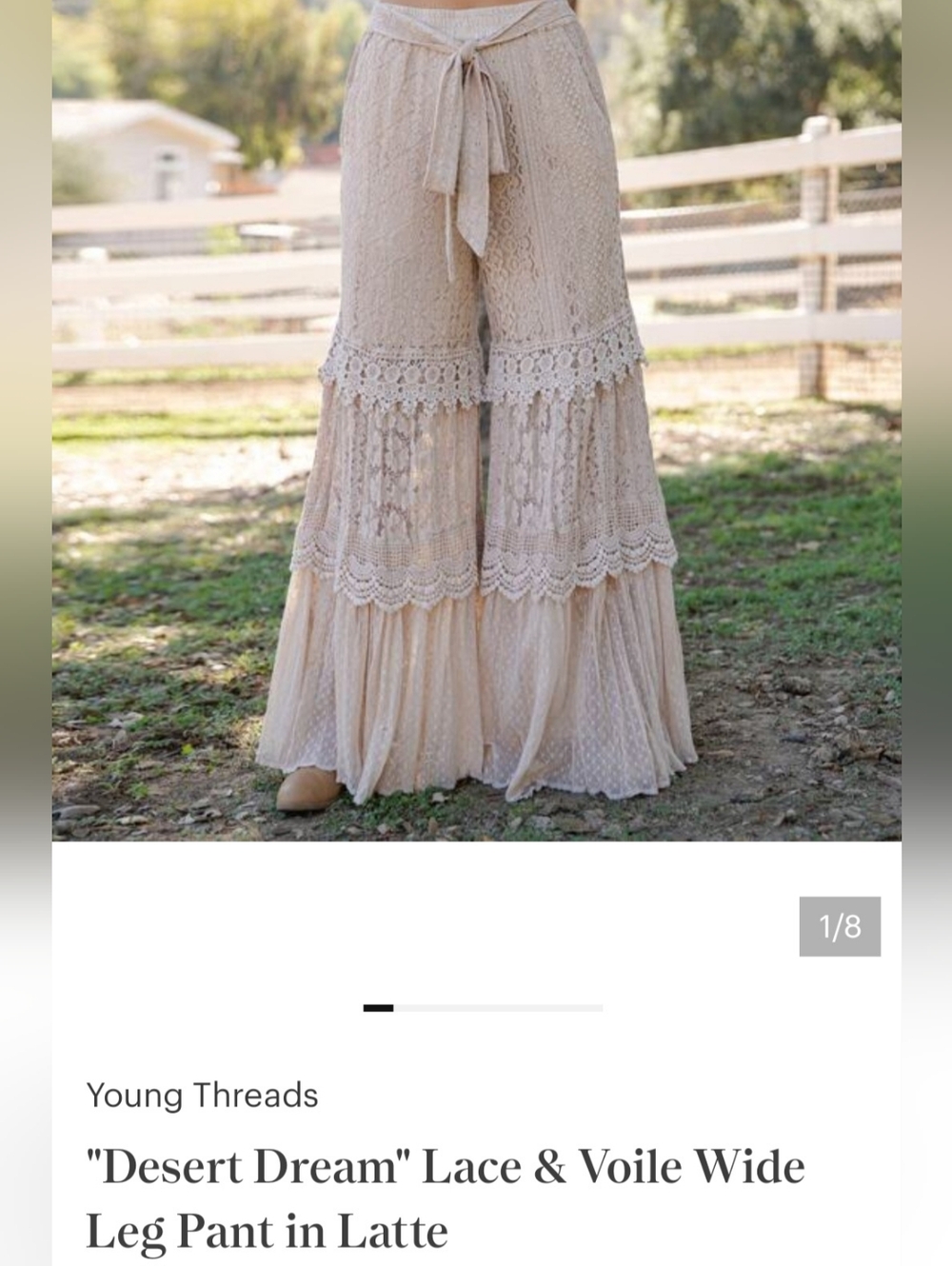 Young Threads "Desert Dream" Lace & Voile Wide Leg Pant in Latte